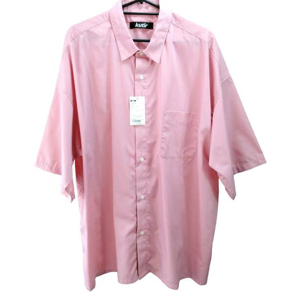 送料込！タグ付き/匿名《Kutir/クティール》メンズ 半袖シャツ レギュラーカラー 左胸ポケット 綿混素材 無地 大きめLサイズ ピンク