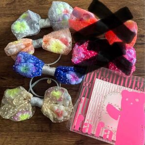 【正規品】新品未使用 fafa フェフェ 造花リボンヘアゴム・クリップ ブルー・オレンジ・パステルなど4個セット