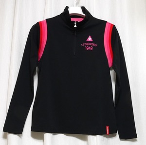 美品 le coq sportif GOLF ルコックスポルティフ レディースゴルフウェア 長袖ハーフジップ ハイネックシャツ QGL1296 LL ブラックにピンク