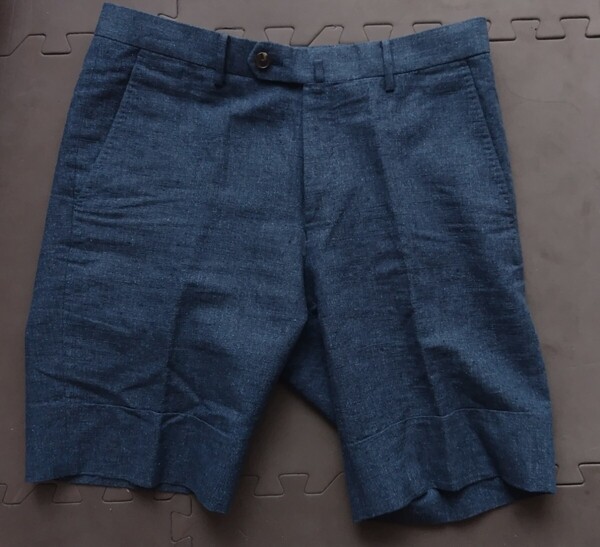 【美品】シルク混リネン 短パン ネイビー サイズ46