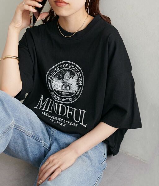 【ユニセックス】MINDFUL刺繍ロゴTシャツ　ブラック