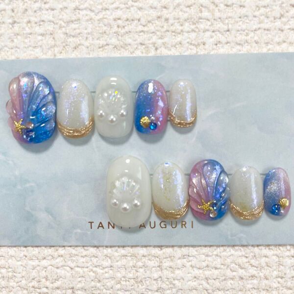 ネイルチップ マーメイドネイル 人魚の鱗ネイル 夏ネイル マグネットネイル シェルネイル つけ爪 キラキラ 可愛い ゆめかわ 海