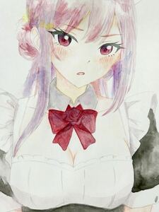 手描き　オリジナル　イラスト　女の子 ピンク メイド