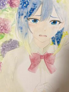 手描きイラスト オリジナル 女の子 紫陽花