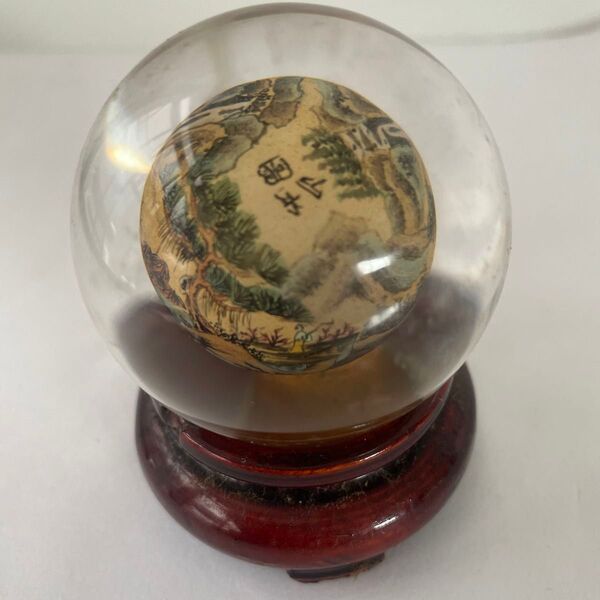 水晶玉 中国製品アンティーク 内絵丸玉 置物 ガラス 工芸品 内絵 中国 山水