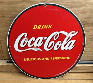 ● Coca-Cola コカ・コーラ 丸看板 ホーロー ● 琺瑯 直径約２９㎝ ● 昭和 レトロ アンティーク ●