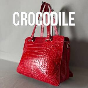 *1 иен старт * коврик крокодил crocodilewani кожа . кожа ручная сумочка красный красный экзотический кожа D29.