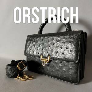 *1 иен старт * Ostrich страус кожа 2way сумка . кошелек бумажник сумка на плечо чёрный Gold металлические принадлежности экзотический кожа D34