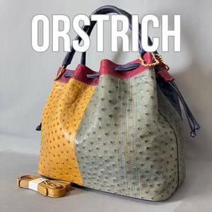 *1 иен старт * Ostrich страус кожа мешочек 2way ручная сумочка сумка на плечо Rainbow многоцветный экзотический кожа D38