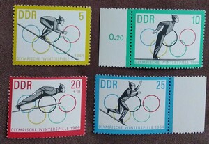 東ドイツ　1963 1964 冬季 オリンピック　4完 スキージャンプ　滑走　飛び出し　滑空　着地　スポーツ　競技　五輪　未使用糊あり
