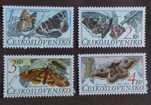 チェコスロバキア　1987 自然保護　4完 蝶　蛾　アゲハ　チョウ　昆虫　ちょう　虫　未使用糊あり