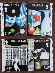 ジブラルタル　1993.3.2　現代芸術　4完ペア連刷　ヨーロッパ　美術　アート　絵画　未使用糊あり　イギリス海外領土