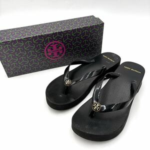 * box attaching ' popular model ' TORY BURCH Tory Burch GOLD Logo metal fittings thickness bottom beach sandals US6 23cm lady's shoes black 