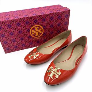 * superior article box attaching ' feeling of luxury overflow ' TORY BURCH Tory Burch GOLD Logo metal original leather Flat pumps 6C 23cm lady's shoes 