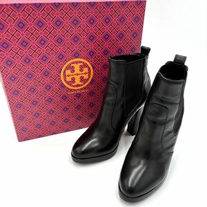 * superior article box attaching ' feeling of luxury overflow ' TORY BURCH Tory Burch original leather Short heel side-gore boots leather shoes bootie -7M 24cm lady's 