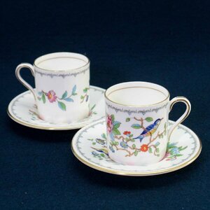  Britain AYNSLEY Aynsley pen block flowers and birds map small cup & saucer 2 customer set pair *853f09