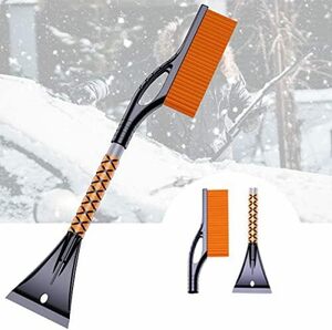 除霜作業 除雪 霜取り 雪かき 除雪ブラシ 滑り止め スノースクレーパー 軽量 スノーブラシ 全長68cm オレンジ60cm