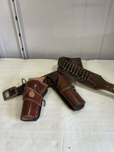  Manufacturers un- details gun belt leather made Western belt Western Vintage ho ru Star 2 piece present condition goods 