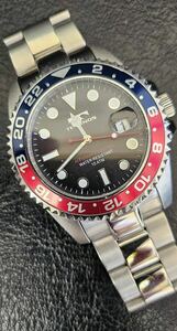 [1 jpy ~]TECHNOS Tecnos TSM412 Divers watch quarts men's wristwatch black face Pepsi Date 3 hands QZ operation goods 