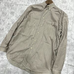 W ＊ 高級紳士服 '希少 80's ビンテージ' EMPORIO ARMANI エンポリオアルマーニ 長袖 ボーダー柄 ボタンシャツ M メンズ トップス