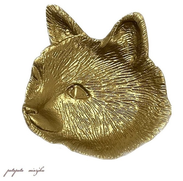 ねこ のトレイ ゴールド シャビーシック キャットフェイス トレイ アクセサリートレイ アンティーク調 猫 ネコ パタミン 小物入れ トレイ