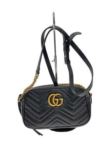 GUCCI◆チェーンショルダーバッグ_GGマーモント_キルティング/レザー/BLK