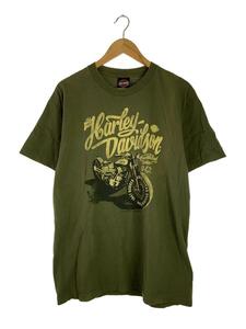 HARLEY DAVIDSON◆Tシャツ/L/コットン/KHK/無地/ハーレーダヴィッドソン