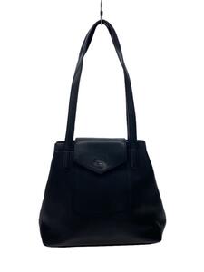 LONGCHAMP◆ハンドバッグ/レザー/BLK/無地