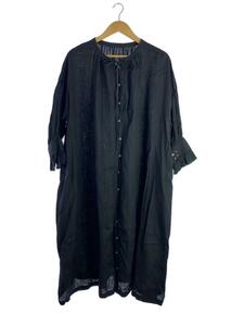 nest Robe◆21AW/リネンスモックドレス/長袖ワンピース/FREE/リネン/BLK/無地/01213-1054