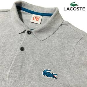 美品【LACOSTE L!VE】半袖ポロシャツ 鹿の子 ラコステライブ ロゴワッペン 希少ワニカラー ライトグレー/ストーンカラー ストレッチ◎