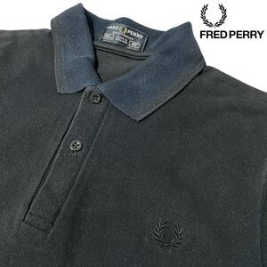 L size corresponding * popular black [FRED PERRY] polo-shirt with short sleeves same color Logo embroidery all black Fred Perry deer. .. Logo stamp beautiful goods *