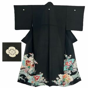 夏着物 絽 黒留袖 留袖 アンティーク きもの フォーマル リサイクル着物 kimono 中古 仕立て上がり 身丈154cm 裄丈64.5cm