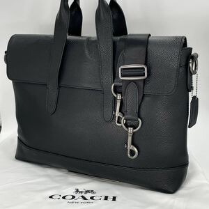 [ unused class ]COACH Coach Hamilton business bag briefcase men's 2way A4 storage possible black black leather wrinkle leather tote bag Logo type pushed .