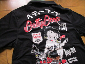 新品　ベティ　黒　ポロシャツ　Mサイズ　Betty Boop　ロゴ　刺繍　モーターサイクル　バイク