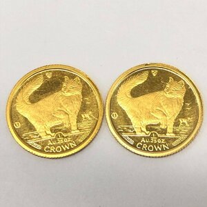 K24 Man island cat gold coin 1/25oz 1991 2 sheets summarize gross weight 2.4g[CEBE1028]