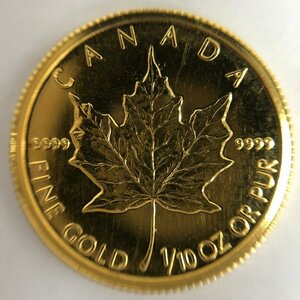 K24IG Canada Maple leaf gold coin 1/10oz 1991 gross weight 3.1g[CEBC4033]