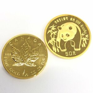 K24IG Canada Maple leaf gold coin / China Panda gold coin 1/2oz 2 sheets summarize gross weight 31.1g[CEBD4034]