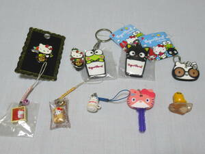 # unused . close 2010 year rom and rear (before and after)! official Sanrio Kitty (HELLO KITTY) goods ( Hard Rock Cafe pin badge 2 point, key holder other 7 point ) total 9 point 
