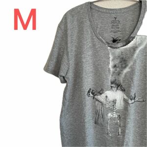 【US古着】グレー M Tシャツ 半袖 レギュラー プリント メンズ レディース 大きいサイズ オーバーサイズ