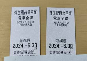 東武鉄道　株主優待乗車証　2枚　期限2024.6.30　　