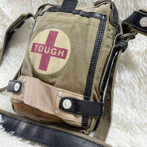 即決★TOUGH JEANS★ショルダーバッグ　タフジーンズ ミリタリーバッグ　カーキグリーン レザーコンビバッグ ショルダーポーチ