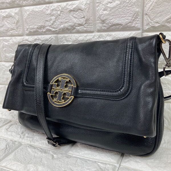 美品 トリーバーチ ショルダーバッグ 黒金 レザー 3way アマンダ TORY BURCH クラッチバック ゴールド金具