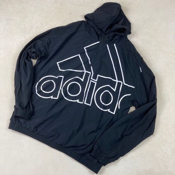 美品 adidas アディダス ビックロゴ ハーフジップ ナイロンジャケット アノラックパーカー L