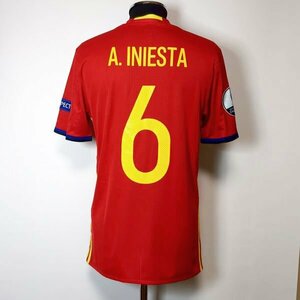 イニエスタ スペイン代表 ユーロ2016 レプリカユニフォーム L（実寸M位か） アディダス ADIDAS ワッペン Andres Iniesta EURO SPAIN