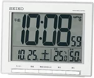 セイコー クロック 目覚まし時計 電波 デジタル カレンダー 温度 湿度 表示 大型画面 銀色 メタリック SQ786S SEIK