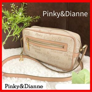 【Pinky&Dianne 】ピンキー&ダイアン　キャンバス　ショルダーバッグ　ベージュ　ゴールド金具