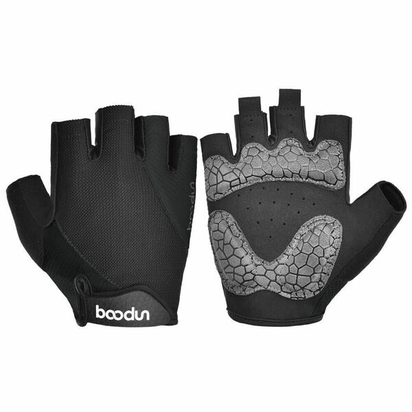 BOODUN フィッシン 手袋 サイクリンググローブ マジックテープ 半指 男女兼用 3Dパッド付 メッシュ生地 自転車 黒 新品 送料無料 XLサイズ