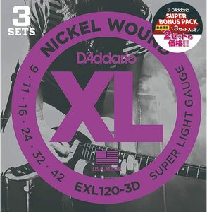 3セット入り D'Addario ダダリオ エレキギター弦 スーパーボーナスパック Super Light .009-.042 EXL120-3DBP 【国内正規品】