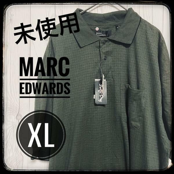 ◆未使用◆ MARC EDWARDS ◆ マークエドワーズ ポロシャツ XL チェック 格子 ゴルフ カーキ US古着 オーバーサイズ ビッグサイズ