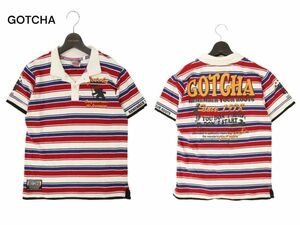 GOTCHA ガッチャ 春夏 バック ロゴ プリント★ ボーダー 半袖 ポロシャツ Sz.M　メンズ 白 サーフ　C4T05276_5#D